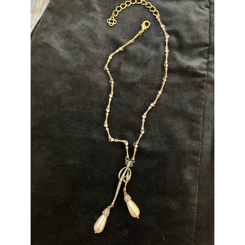 Kendra Scott Vintage Gold Crystal Pave Pearl Drop Y-Necklace